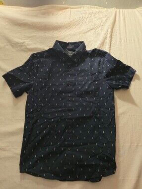 Volcom Modern Fit Navy Blue Short Sleeve Button-Up Shirt Small